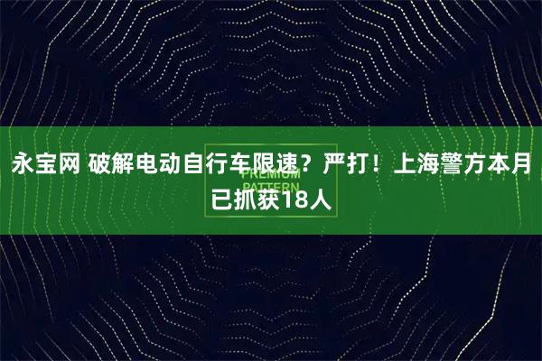 永宝网 破解电动自行车限速？严打！上海警方本月已抓获18人